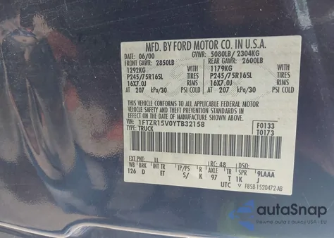 2000 Ford Ranger Xl/Xlt z USA, uszkodzony, nr VIN 1FTZR15V0YTB32158